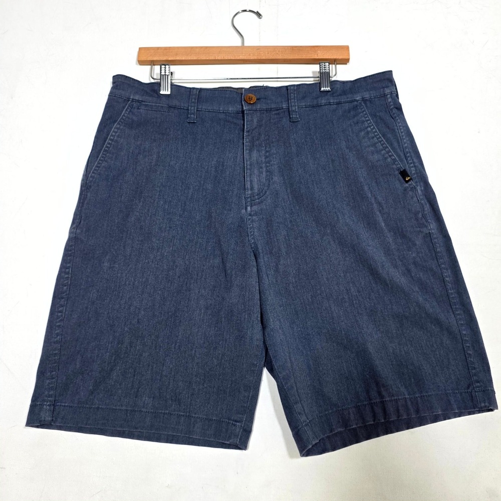 Quiksilver Chino Shorts Mens 34 Blue Regular Fit‎ Stretch Flat Front Surf Casual